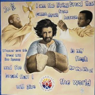 Inspirational religious artwork featuring Jesus with symbolic imagery and quotes.