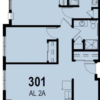 This image shows a floor plan for an apartment, labeled as unit 301 with the designation AL 2A.