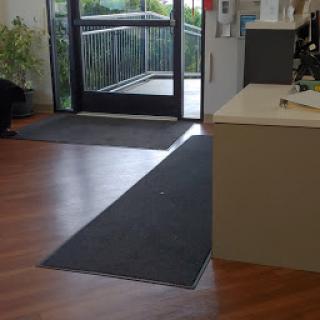 A view of the office entrance with a welcoming lobby area.