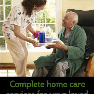 A caregiver providing home services to an elderly man.