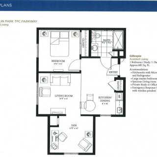 A detailed floor plan of a two-bedroom apartment, including a living area, kitchen, and bathroom.