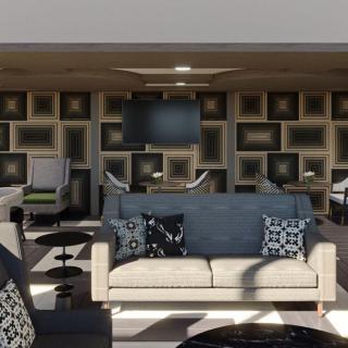 A modern living room with stylish furniture and decor.