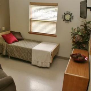 A minimalist bedroom with a single bed and simple decor.