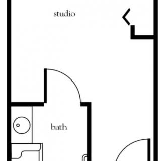 Floor plan of a studio apartment with a bathroom.