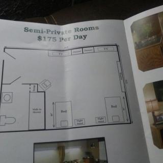 A brochure showing a layout and pricing for rental rooms.