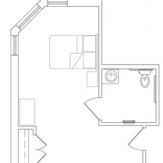 A simple floor plan showcasing a bedroom and bathroom layout.