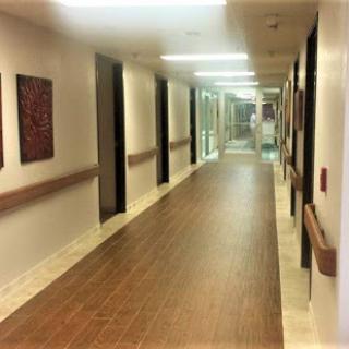 A well-lit hallway adorned with artwork, showcasing a modern interior design.