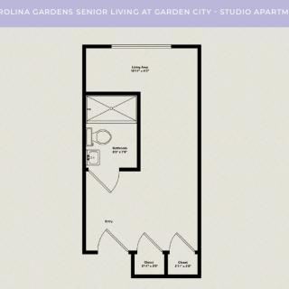 Floor plan of a studio apartment showing layout and design.