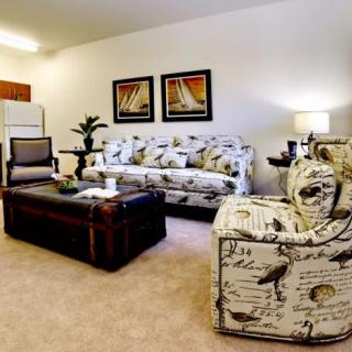 A cozy living room with patterned furniture and elegant decor.