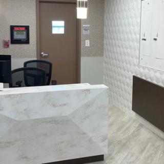 Modern reception area with minimalist decor.
