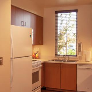 A cozy modern kitchen featuring essential appliances and natural light.