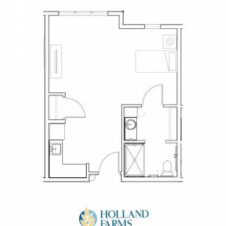 A simple floor plan for an apartment layout by Holland Homes.