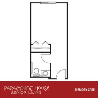 Floor plan layout of a memory care unit at Paramount House Senior Living.