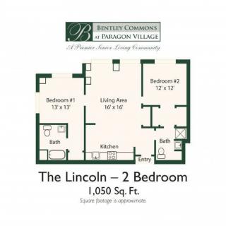 The Lincoln - 2 Bedroom Apartment Floor Plan with 1,050 Sq. Ft.