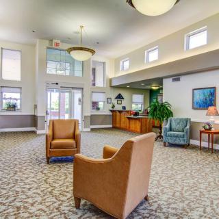 A spacious and welcoming lobby with comfortable seating and stylish decor.