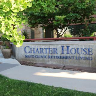 Entrance to Charter House, a retirement living community affiliated with Mayo Clinic.