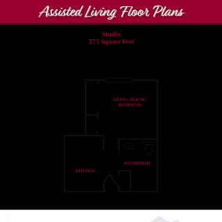 Floor plan of an assisted living single apartment unit.