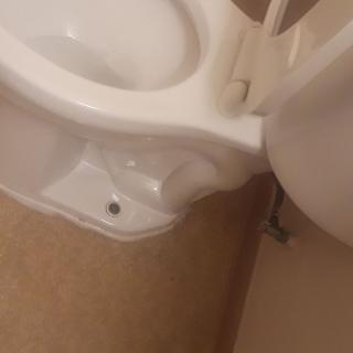 A close-up view of a white toilet in a bathroom setting.