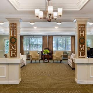 A cozy interior lobby with comfortable seating and welcoming decor.