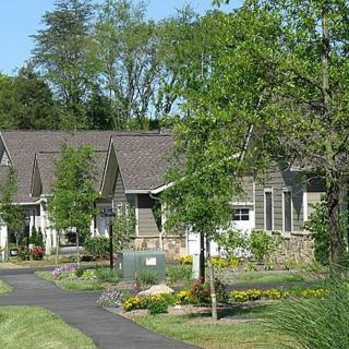 A suburban neighborhood with well-maintained houses and lush landscaping.
