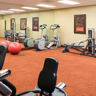 A well-equipped gym with various exercise machines and equipment.