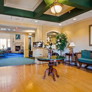 A well-decorated hotel lobby with comfortable seating and elegant decor.