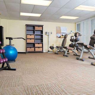 A well-equipped indoor gym with various exercise machines and weights.