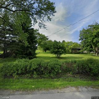 A lush green landscape with trees and grass under a clear sky.