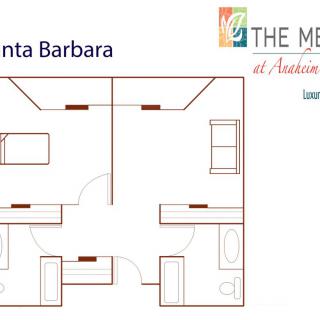 Floor plan of a two-bedroom apartment at The Meadows at Santa Barbara.