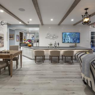 Modern open-concept kitchen and living area with stylish dcor.