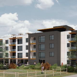 A modern residential apartment building showcasing contemporary architectural design.