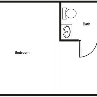 A simple floor plan showing a bedroom with an attached bathroom.
