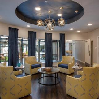 A modern lobby with stylish seating and elegant lighting.