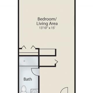 Studio apartment floor plan with a combined bedroom and living area, and adjacent bathroom.