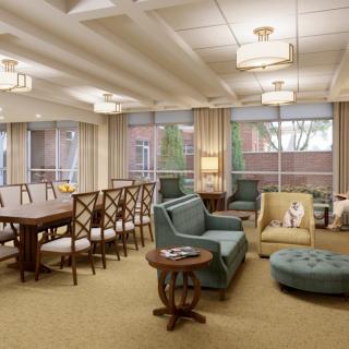 Spacious and elegant living room with a dining area and ample natural light.