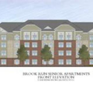 An architectural elevation drawing of Brook Run Senior Apartments.