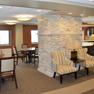 A modern lounge area with comfortable seating and stylish decor.