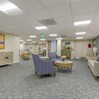 A spacious lobby area with comfortable seating and stylish decor.
