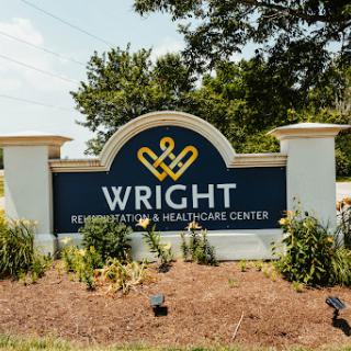 Wright Rehabilitation and Healthcare Center sign at the entrance.