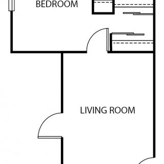 Simple one-bedroom apartment floor plan.