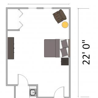 A floor plan showing the arrangement of furniture in a bedroom.