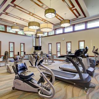 A well-designed fitness center featuring modern exercise equipment and ample natural light.