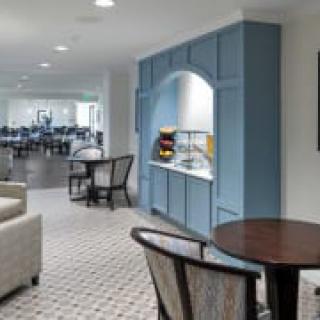 A modern lobby interior with comfortable seating and stylish decor.