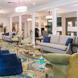 A stylish and inviting lobby area with modern furniture and vibrant decor.