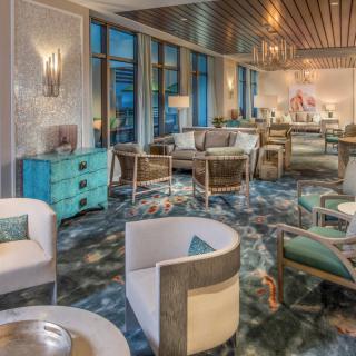 A luxurious lounge with modern furniture and elegant decor.