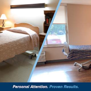 A comparison of two patient rooms highlighting the focus on comfort and personal care in healthcare settings.