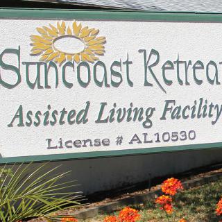 Sign for Suncoast Retreat Assisted Living Facility with license number AL10530.