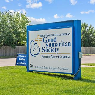 Entrance sign for the Good Samaritan Society Prairie Ridge Care Home.