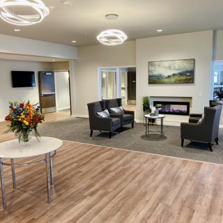 A modern lobby with comfortable seating and elegant decor.