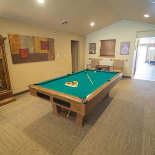 A cozy game room featuring a pool table, perfect for leisure and entertainment.